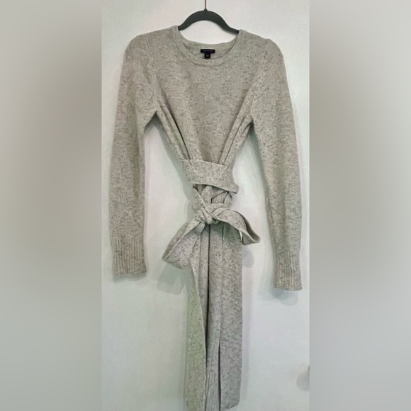 Ann Taylor Mix Wool Gray Knitted Sweater Belted Sweater Dress Size M - Picture 5 of 9